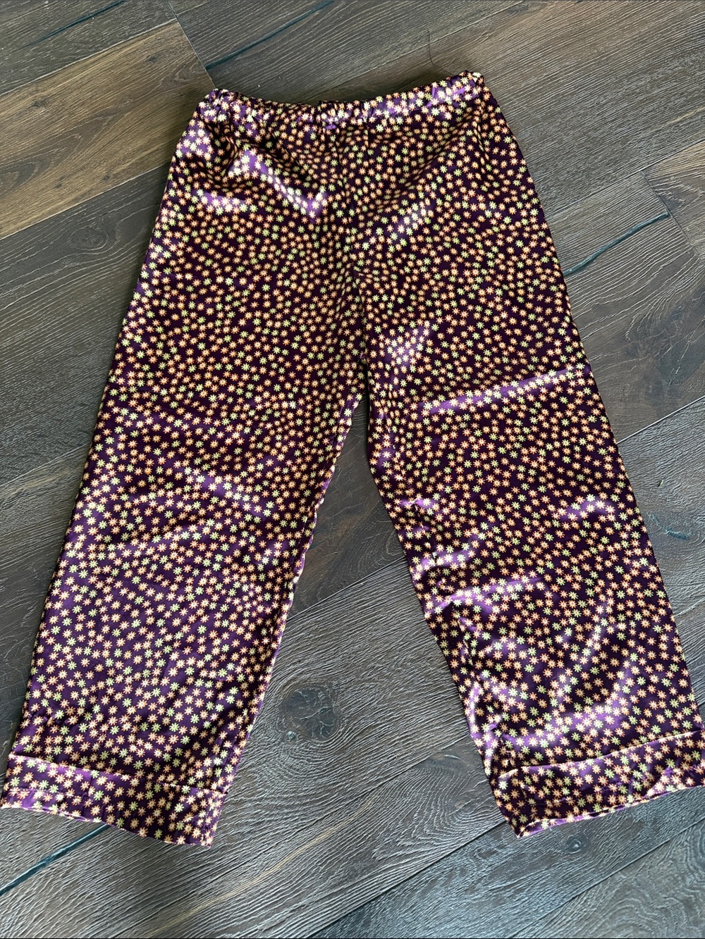 Women Satin Purple Star-Print Pajama Pants or lounge pants . I Sewed this.